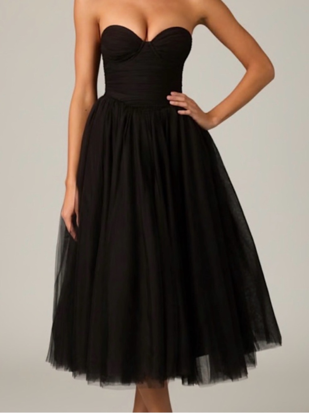 NWT OH POLLY BLACK TULLE SWEETHEART NECK MIDI DRESS SIZE 8